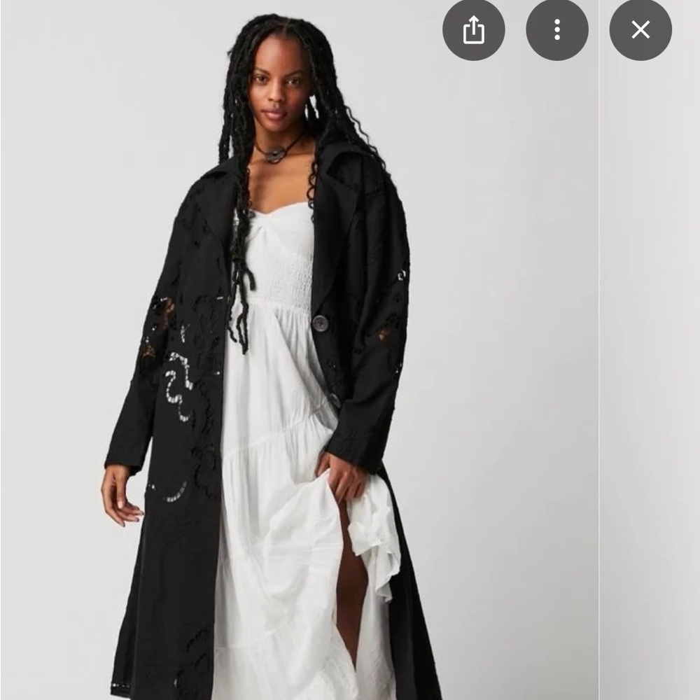 Free People Susana Eyelit Black Trench Cardigan or Light Coat.